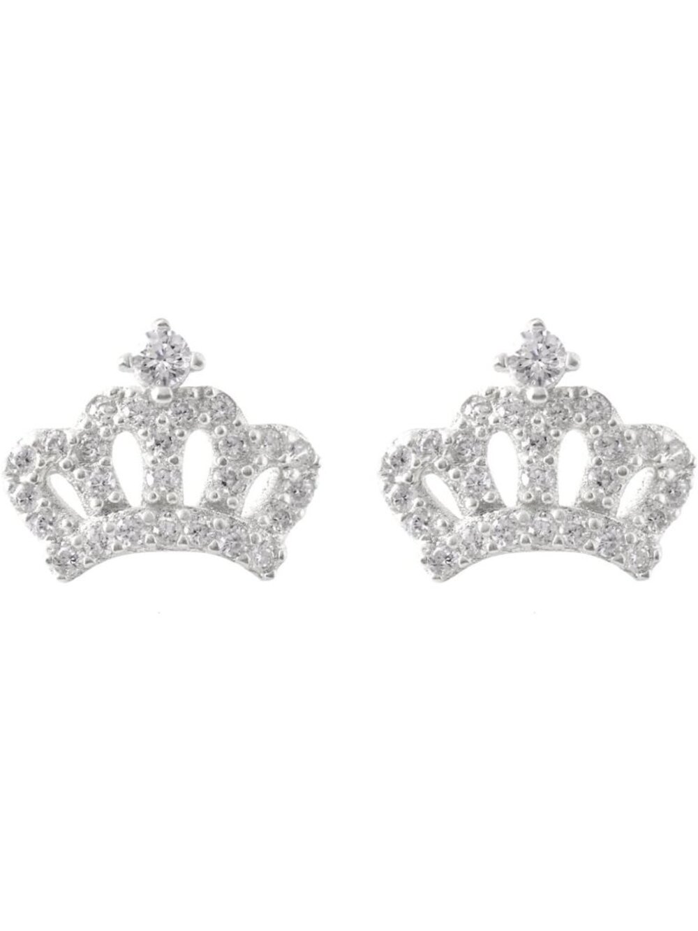 Elegant Sterling Silver Queen Crown Stud Earrings with Cubic Zirconia for Women